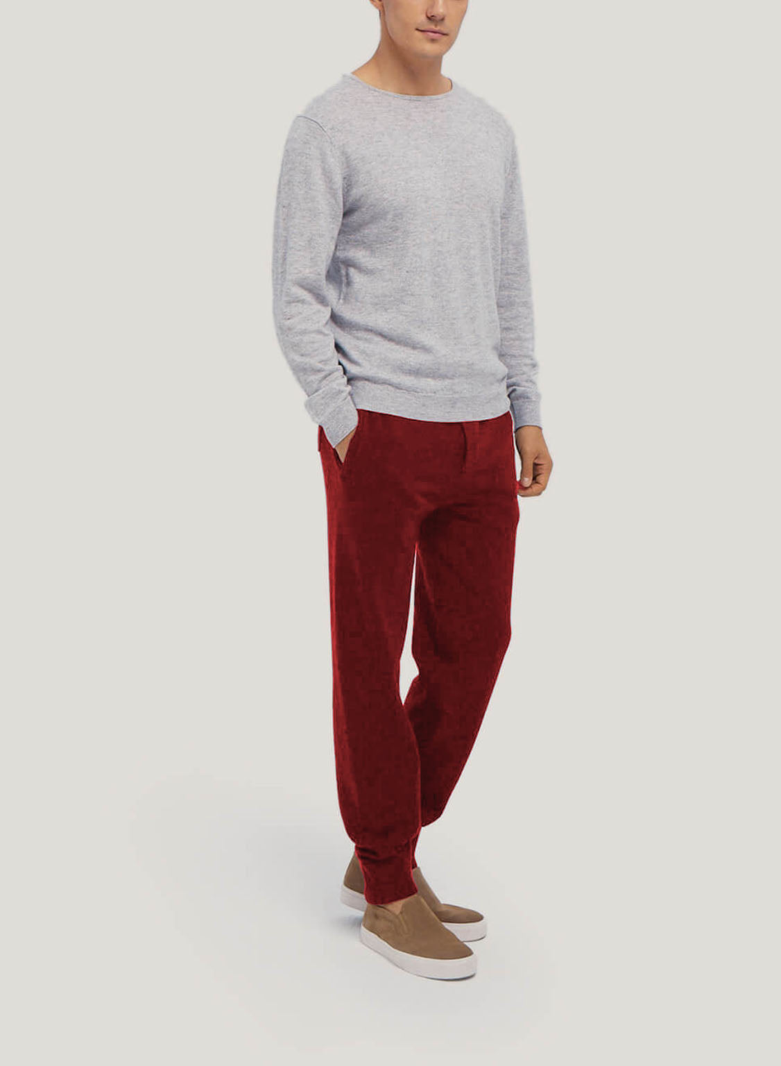 Tapered-Leg Drawstring Camel Hair Wool Blend Jogger - Burgundy, L image