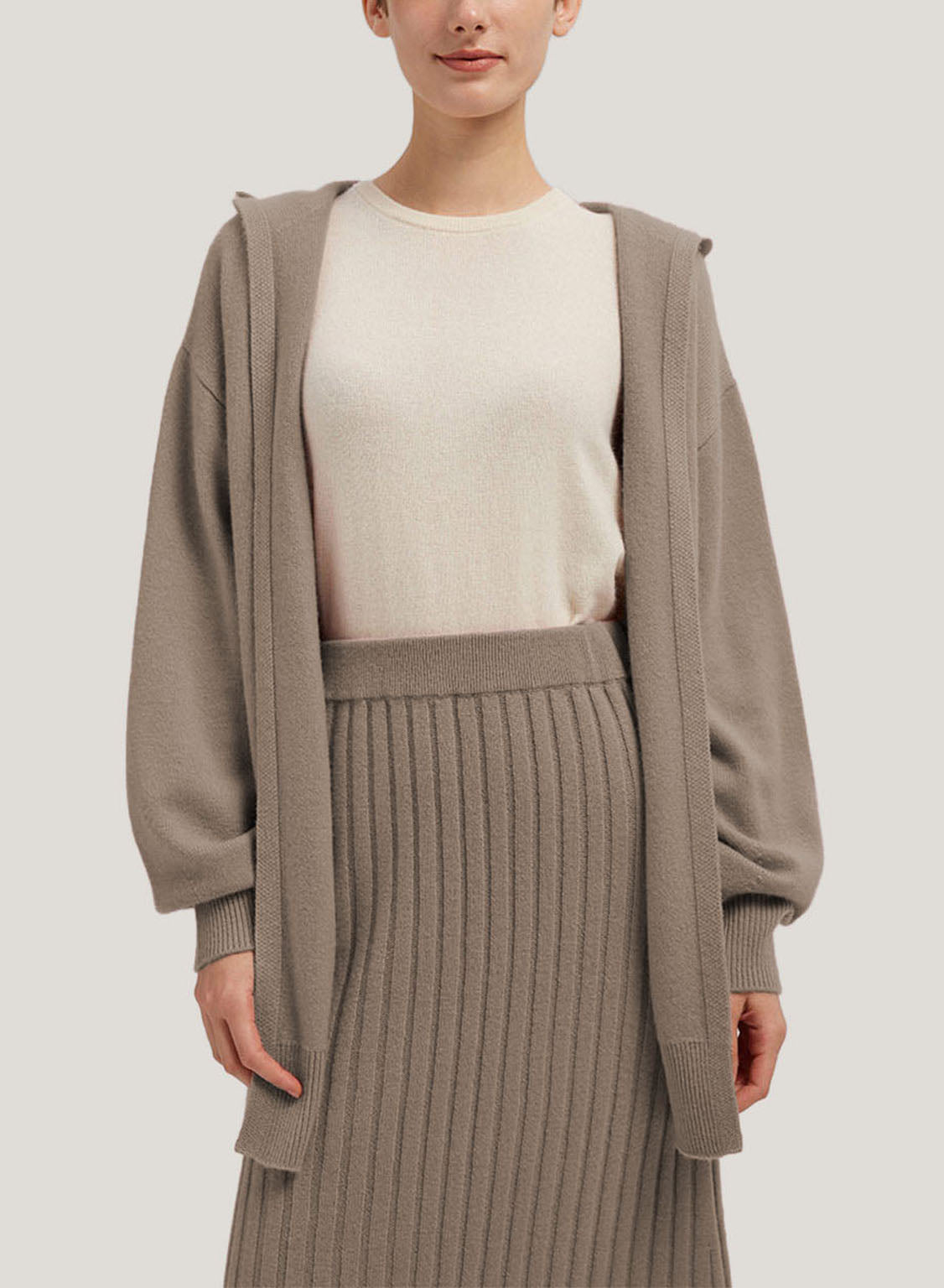 Wool-Cashmere Cardigan With Hooded - Tortilla, S image