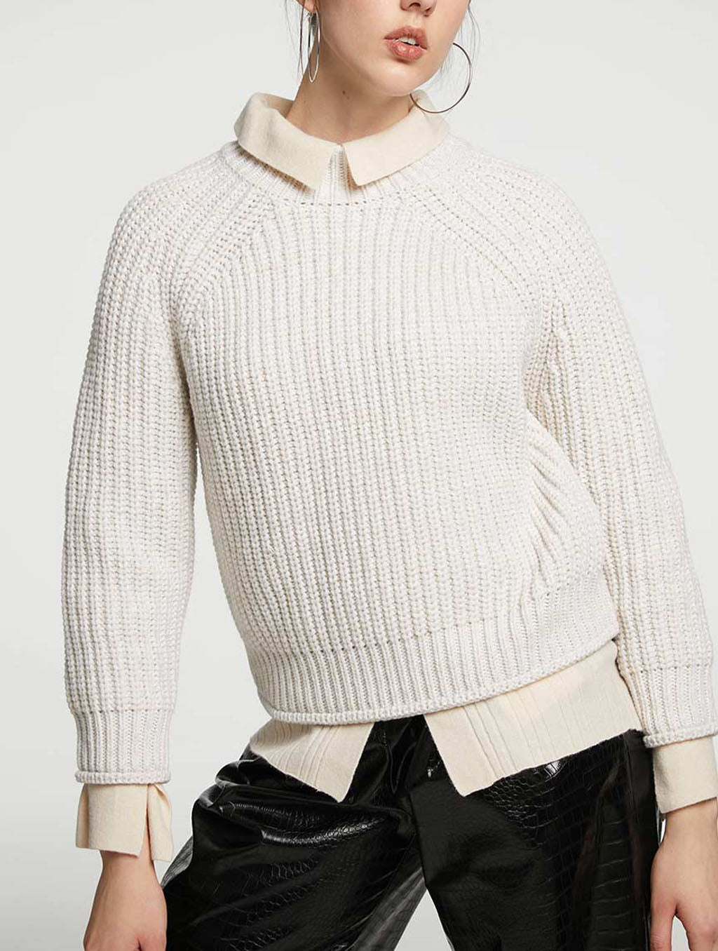 Loose Mock-neck Jumper - White, M image