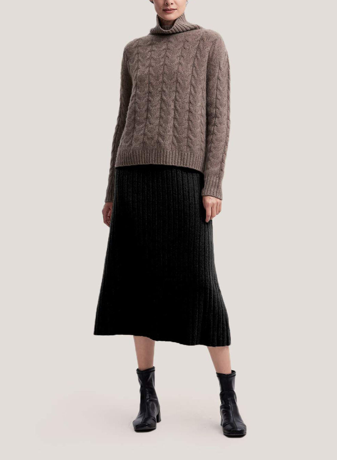 Rib-Knit Pure Wool Long Skirt - Black, M image