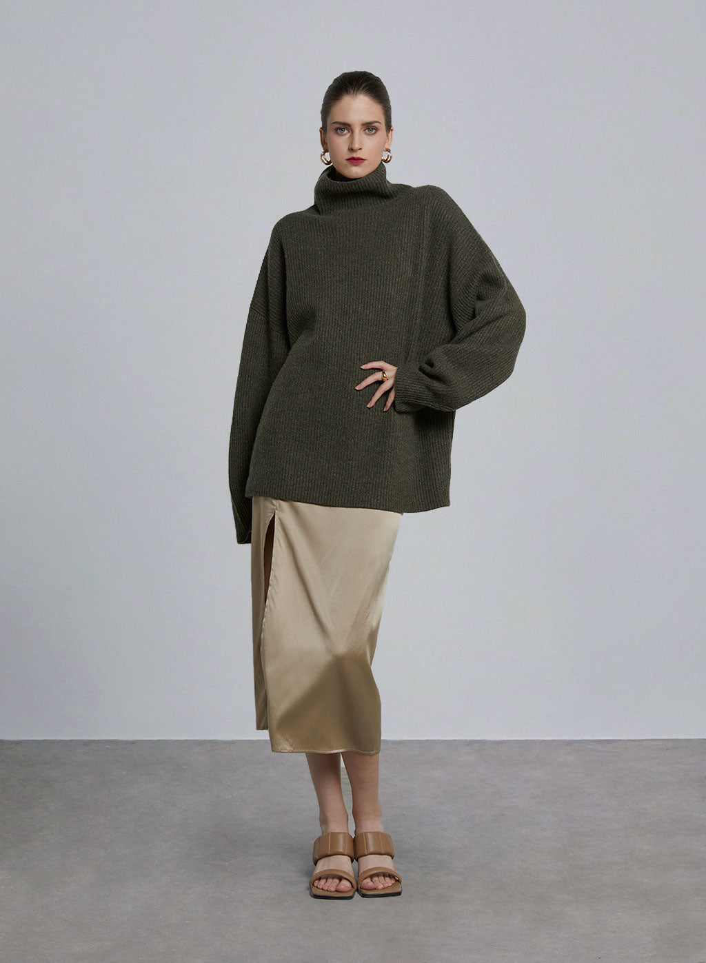 Mixed High Neck Cashmere Sweater