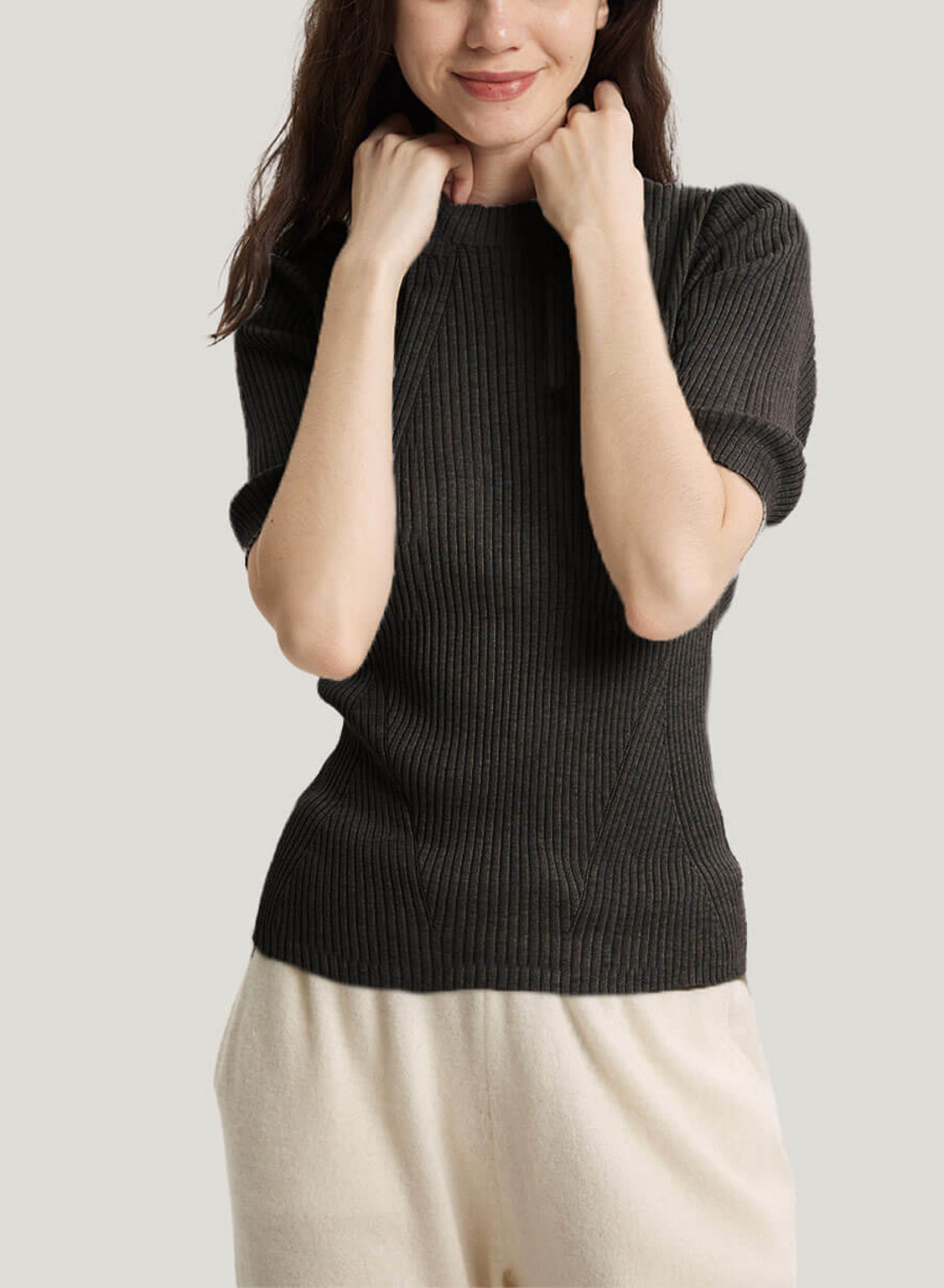 Crew-Neck Silk Cashmere T-Shirt - Black, M image