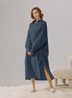 Cotton Shirt Midi Dress - Dark Blue, M image