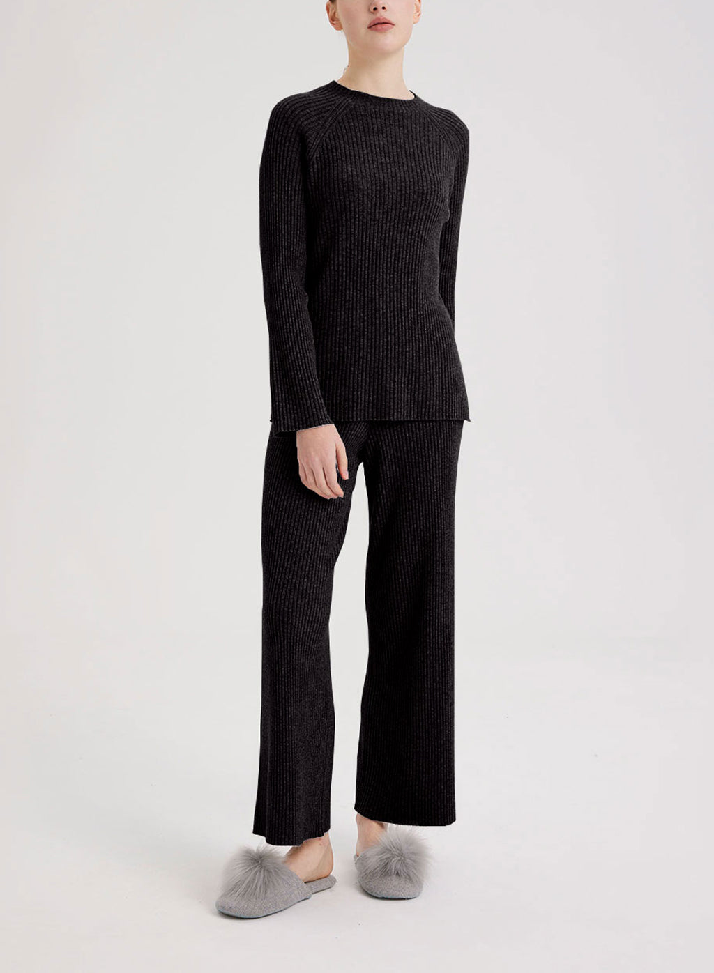 Camel Hair Leisure Rib-Knit Set - Black, M image