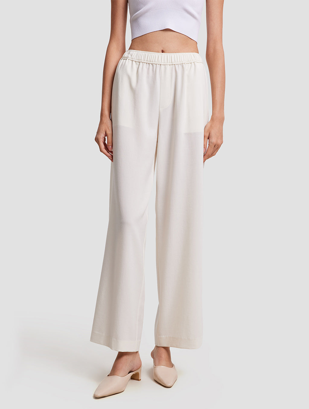 elastic band straight trousers - positive- nature white