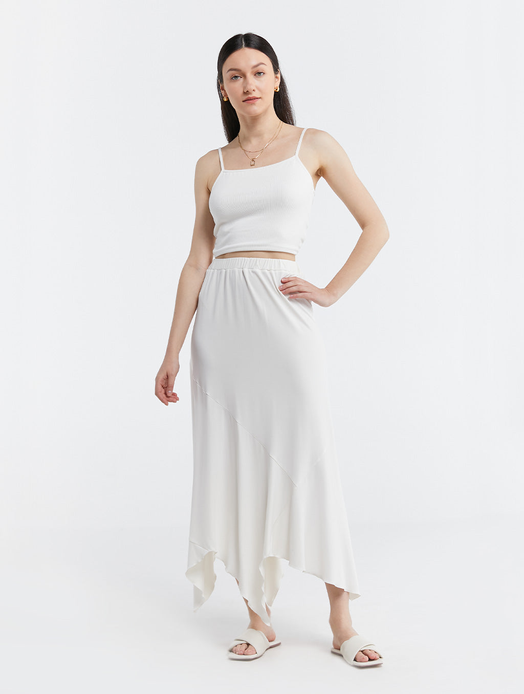 Elastic Waist Irregular Hem Skirt