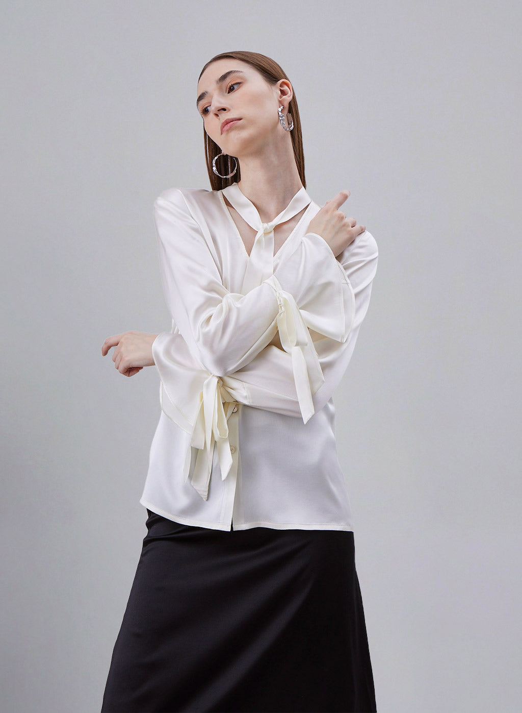 Tie-Neck Tie-Cuff Silk Blouse image 0