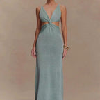 V-neck kink vest long skirt