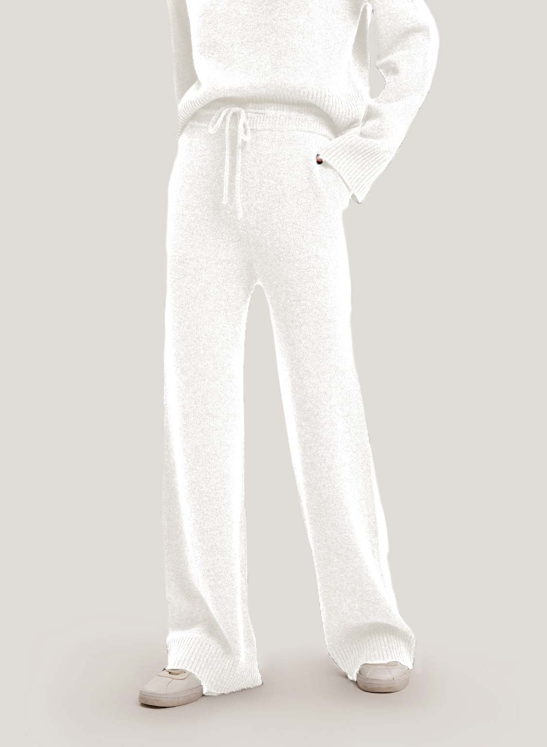 Wide-Leg Wool-Cashmere Knitted Pants - Ivory, M image