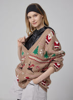 Santa Claus Print Cardigan - Brown, XS image