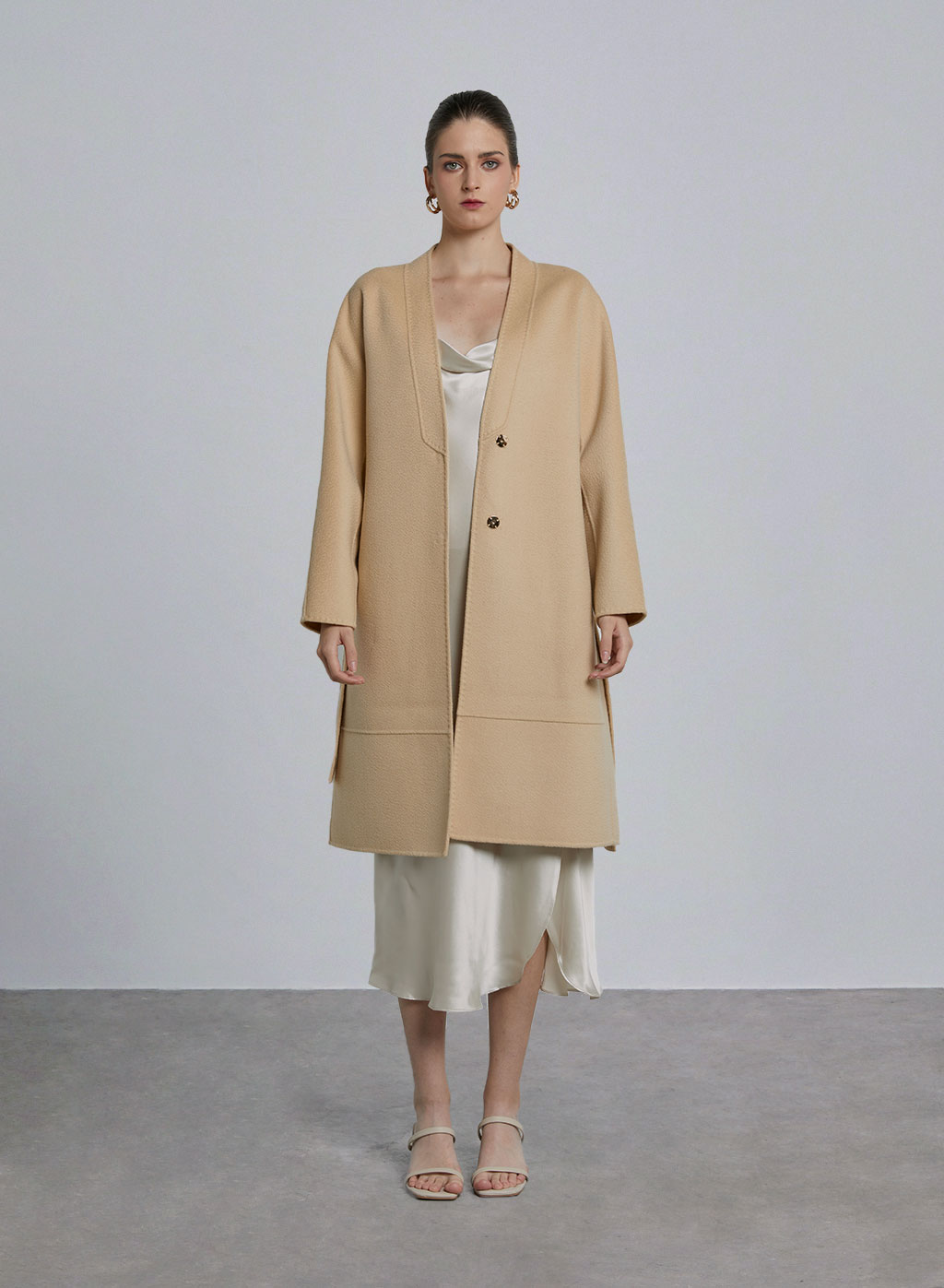 V-neck Belted Wool Coat - Magnolia, L image