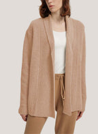 Wool-Cashmere Cardigan With Ribbed Shawl Collar - Beige, S image