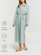 Pleated Shirt Dress - Light Blue, L image