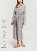 Pleated Shirt Dress - Light Grey, S image
