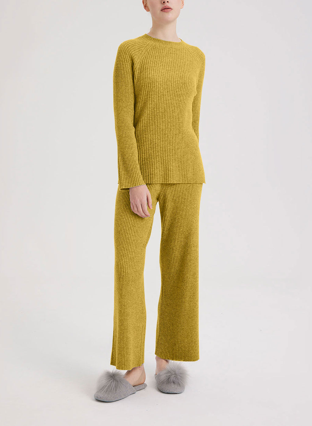 Camel Hair Leisure Rib-Knit Set - Lemon Yellow, M image