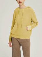 Drawstring Wool-Cashmere Knitted Hoodie - Yellow, S image