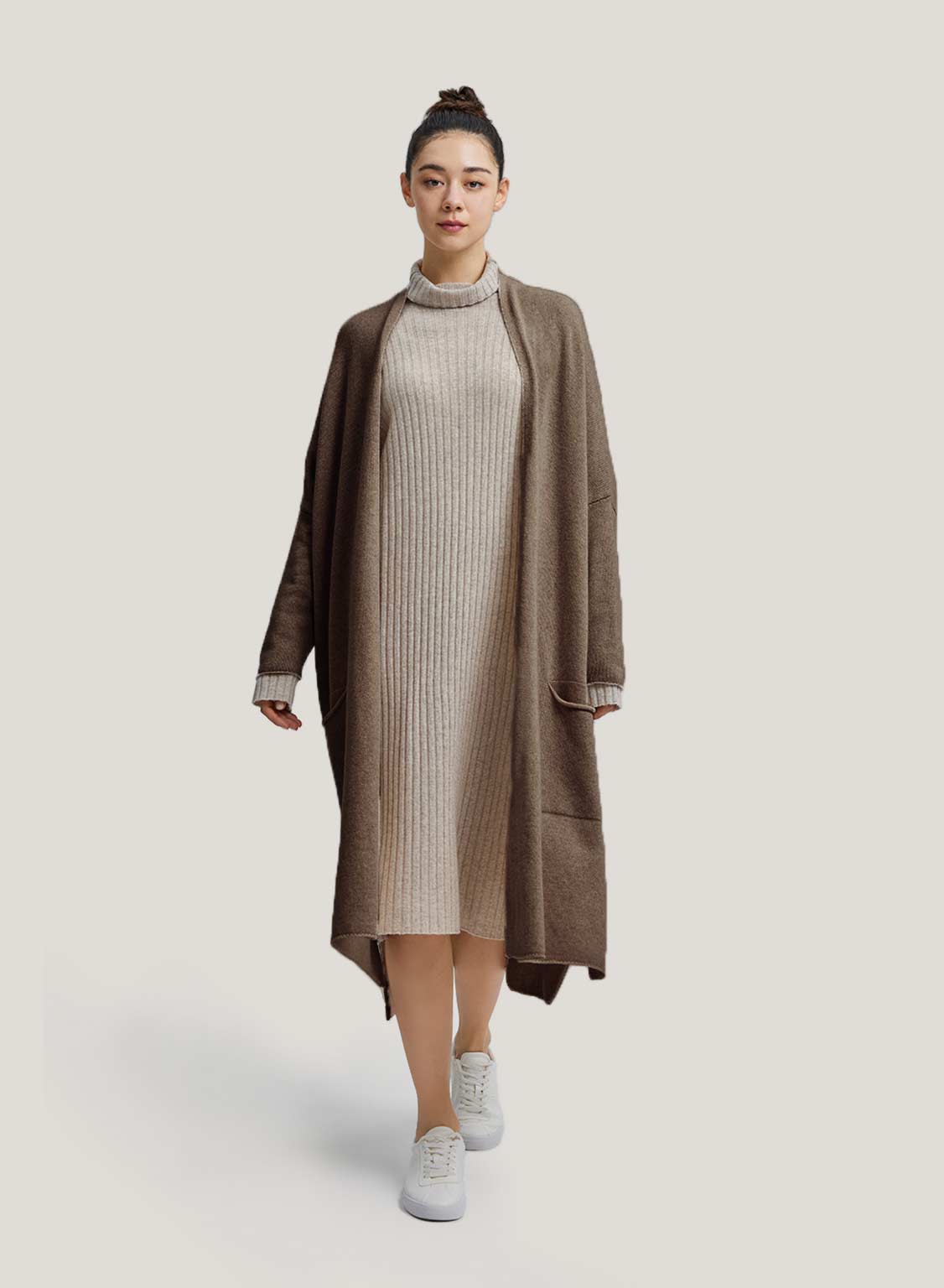 Slouchy Pure Yak Wool Long Cardigan - Coffee, XS image