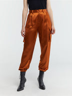 Satin Effect Cargo Pants - Terra Cotta, M image
