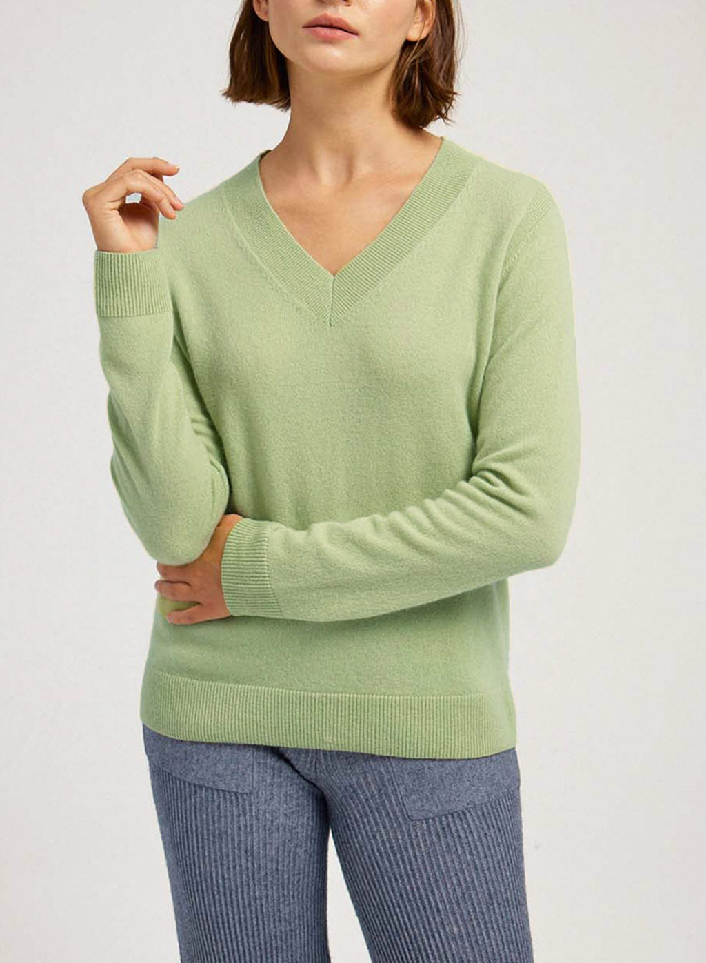 Pure Cashmere V-Neck Sweater - Sage, S image