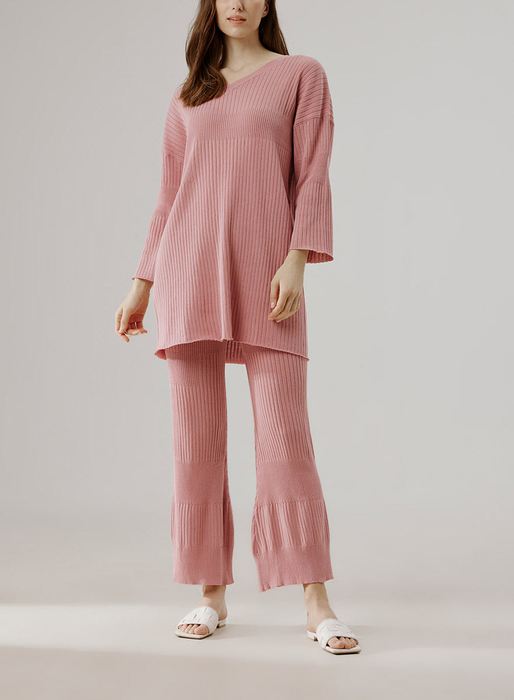 Cotton Rib Knit Set - Dusty Pink, M image