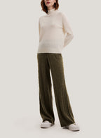 Pure Yak Wool Wide-Leg Trousers - Dark Olive, S image
