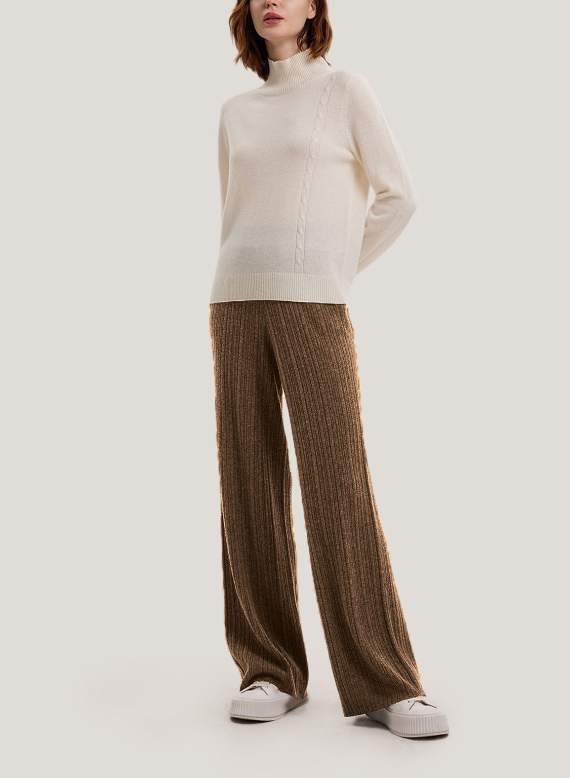 Pure Yak Wool Wide-Leg Trousers - Brown, XL image