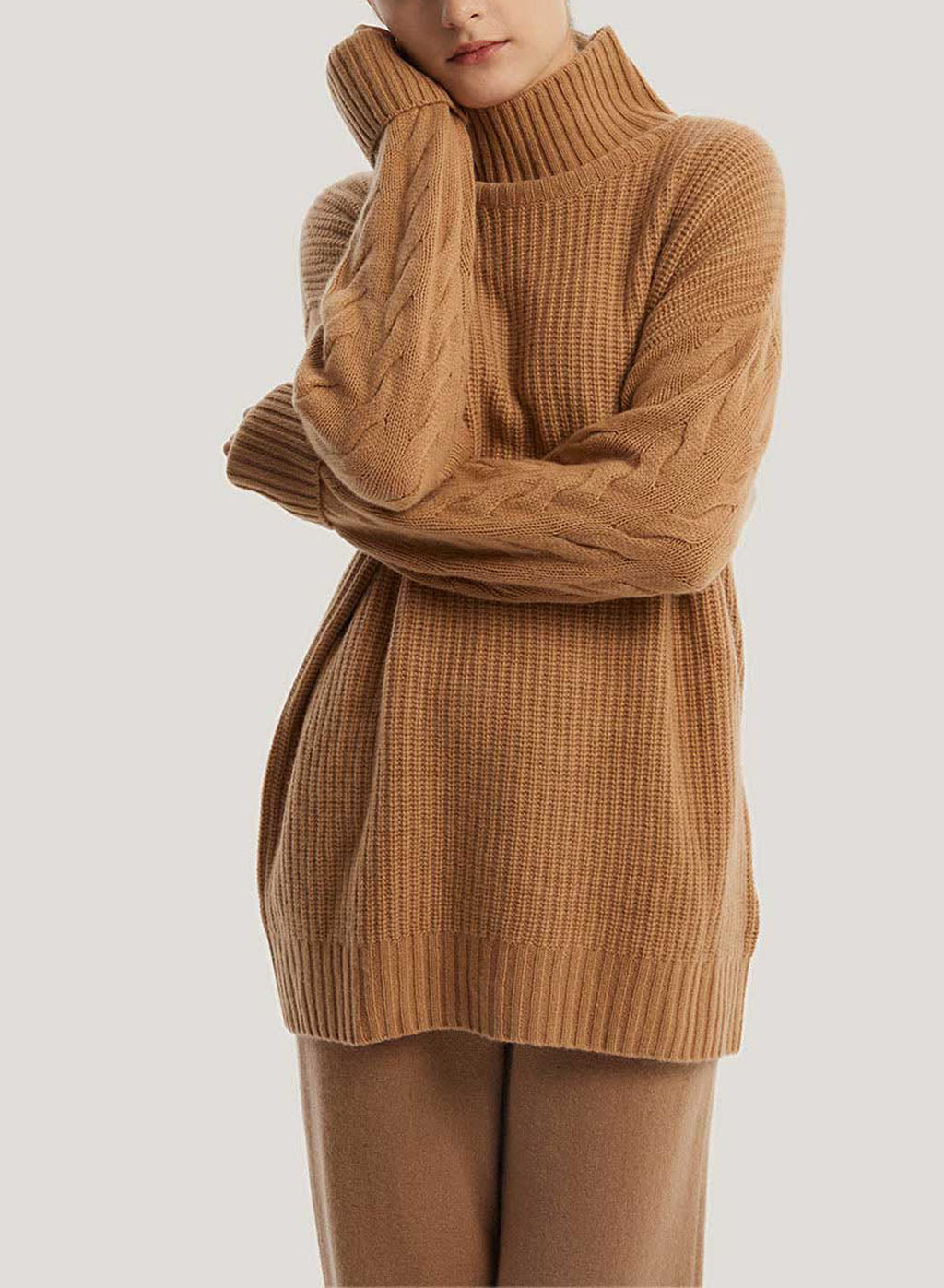 Oversized Pure Wool Turtleneck Sweater - Camel, L image
