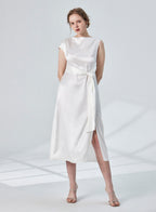 Asymmetric Shoulder Satin Midi Dress image 0