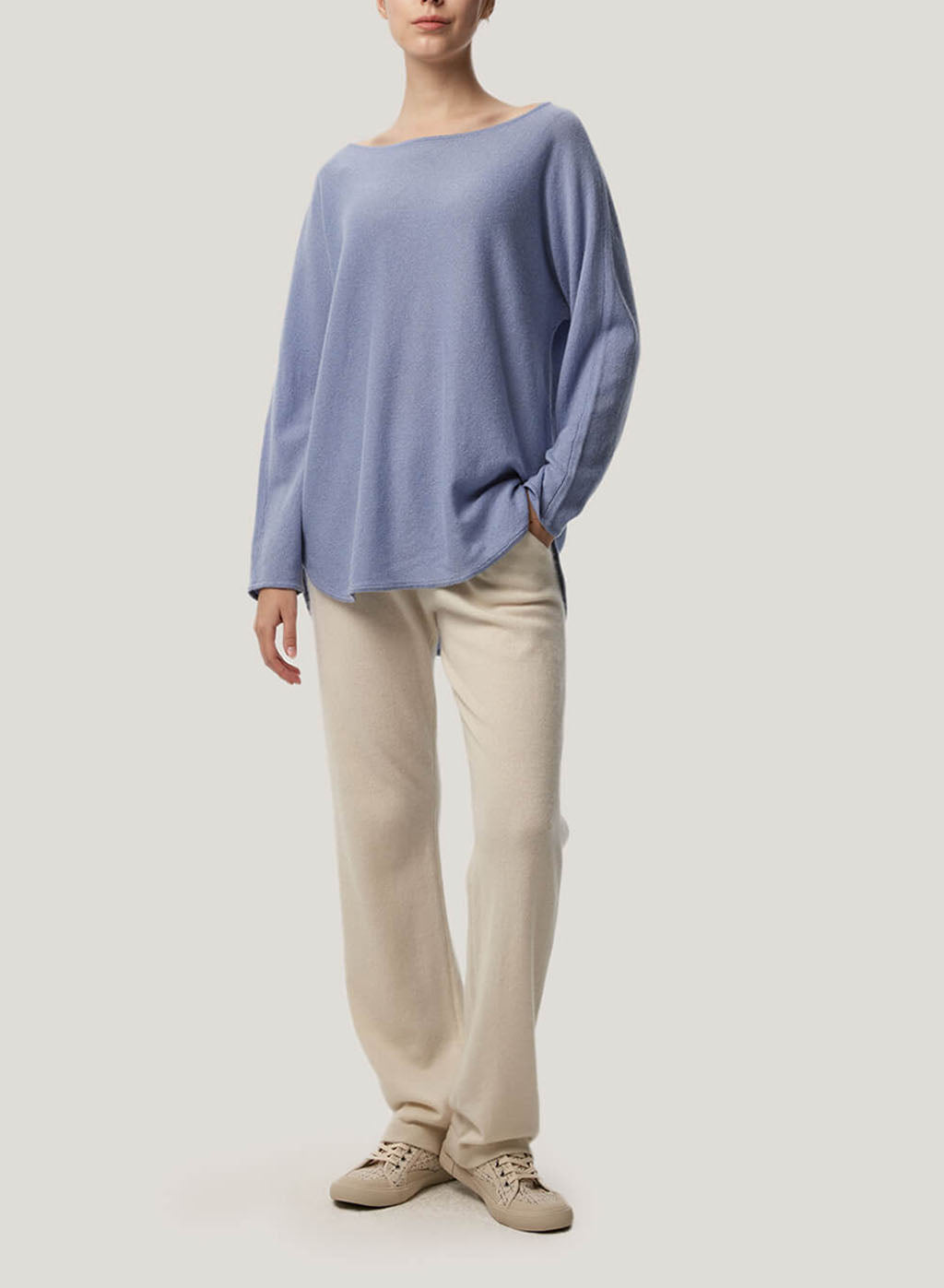 Boatneck Oversized Cashmere Sweater - Dusty Blue, L image