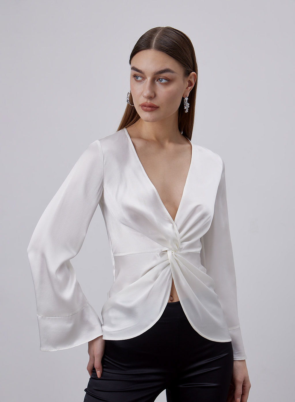 Twist Front Flare Silk Top image 0