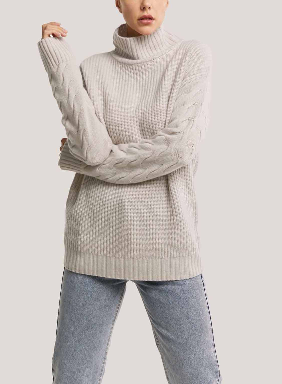 Oversized Pure Wool Turtleneck Sweater - Oatmeal, XS image