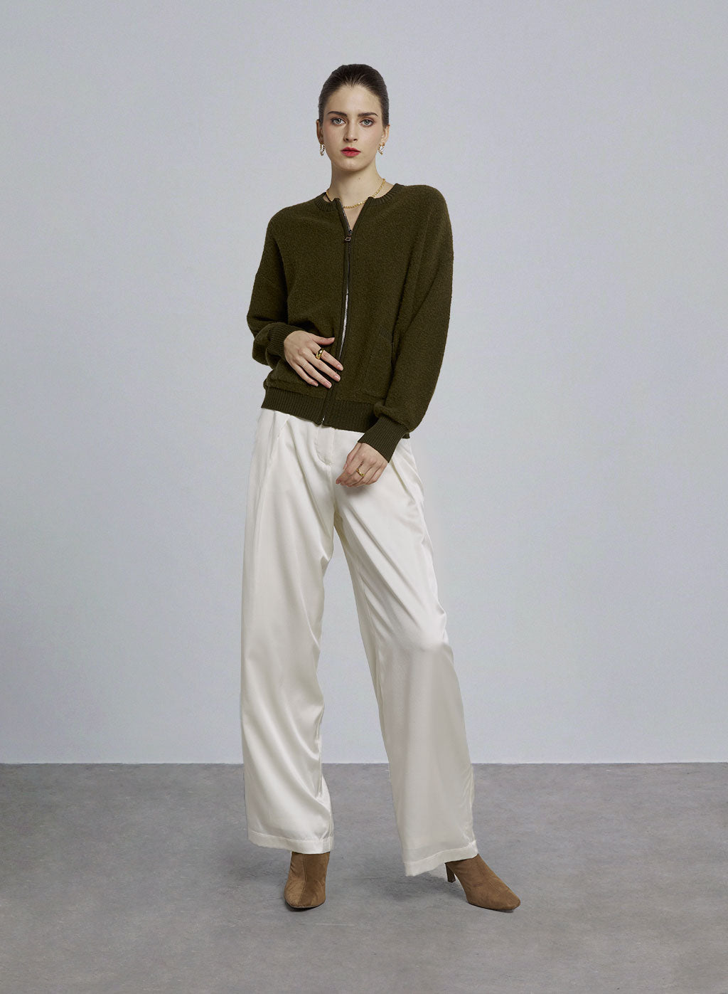 Crewneck Wool-Blend Zip Front Jacket image 0
