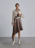 Cropped Faux Leather Motorcycle Jacket - Beige, XS image
