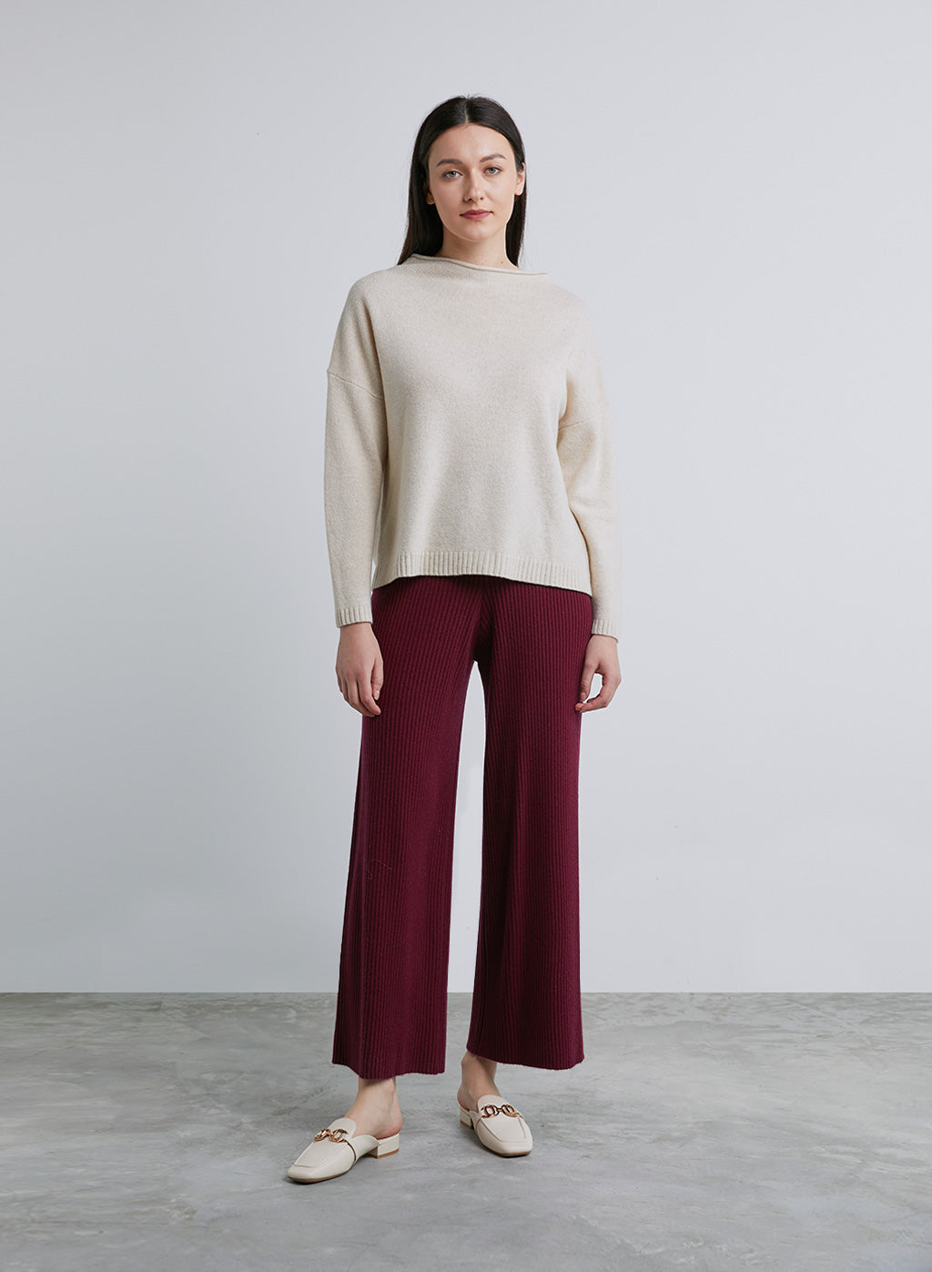 Cashmere Rib-Knit Leisure Bottoms - Deep Coffee, XXL image
