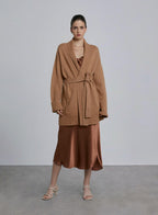 Belted Ribbed Trim Wool Cardigan