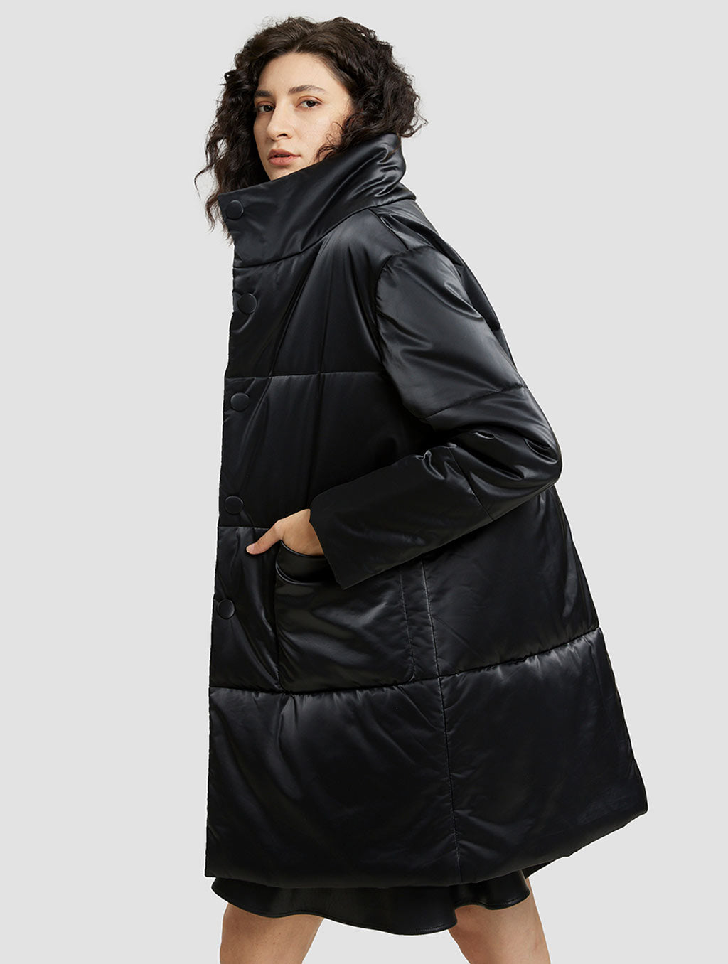 Faux Leather Cotton-padded Coat