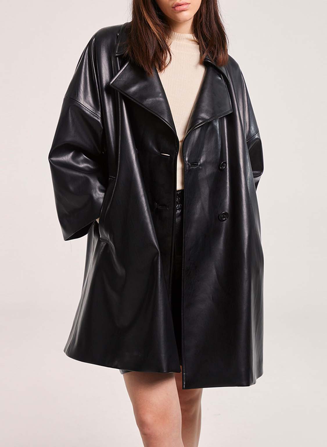 Faux Leather Trench Style Coat
