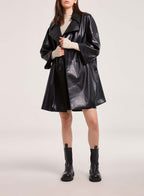 Faux Leather Trench Style Coat