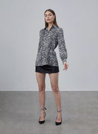 Printed Drawstring Silk Blouse image 0