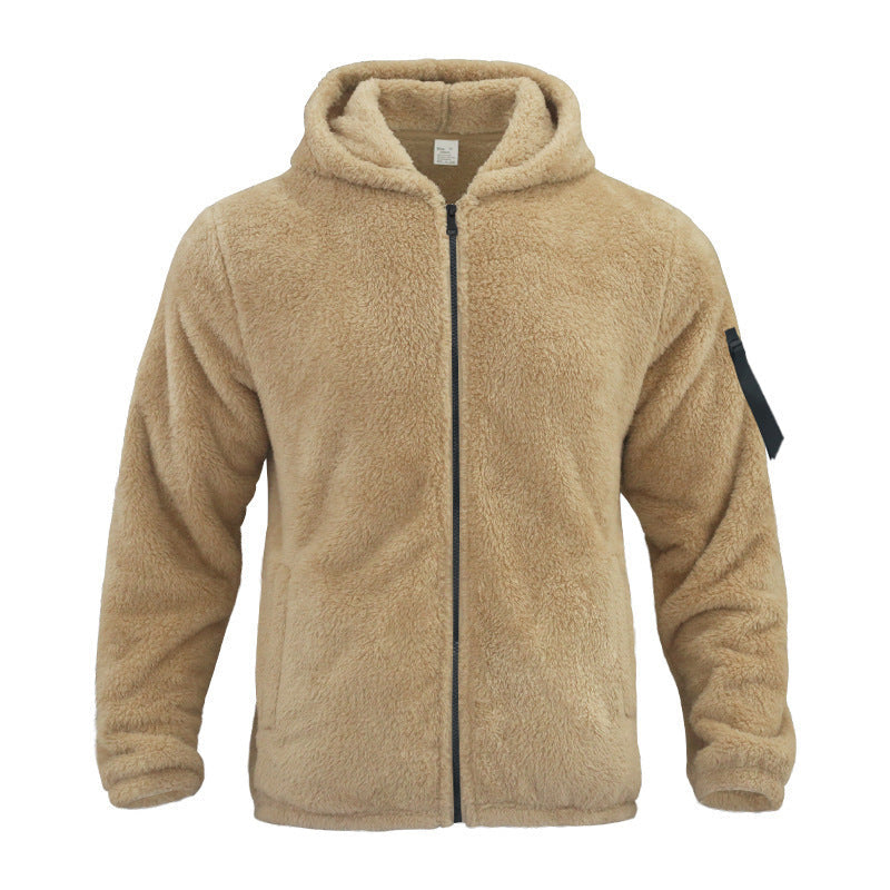 Plush Hooded Jacket Men's Autumn And Winter Fleece Double-sided Wear Warm Coat With Zipper Loose Casual Jacket Outdoor Clothing image 1