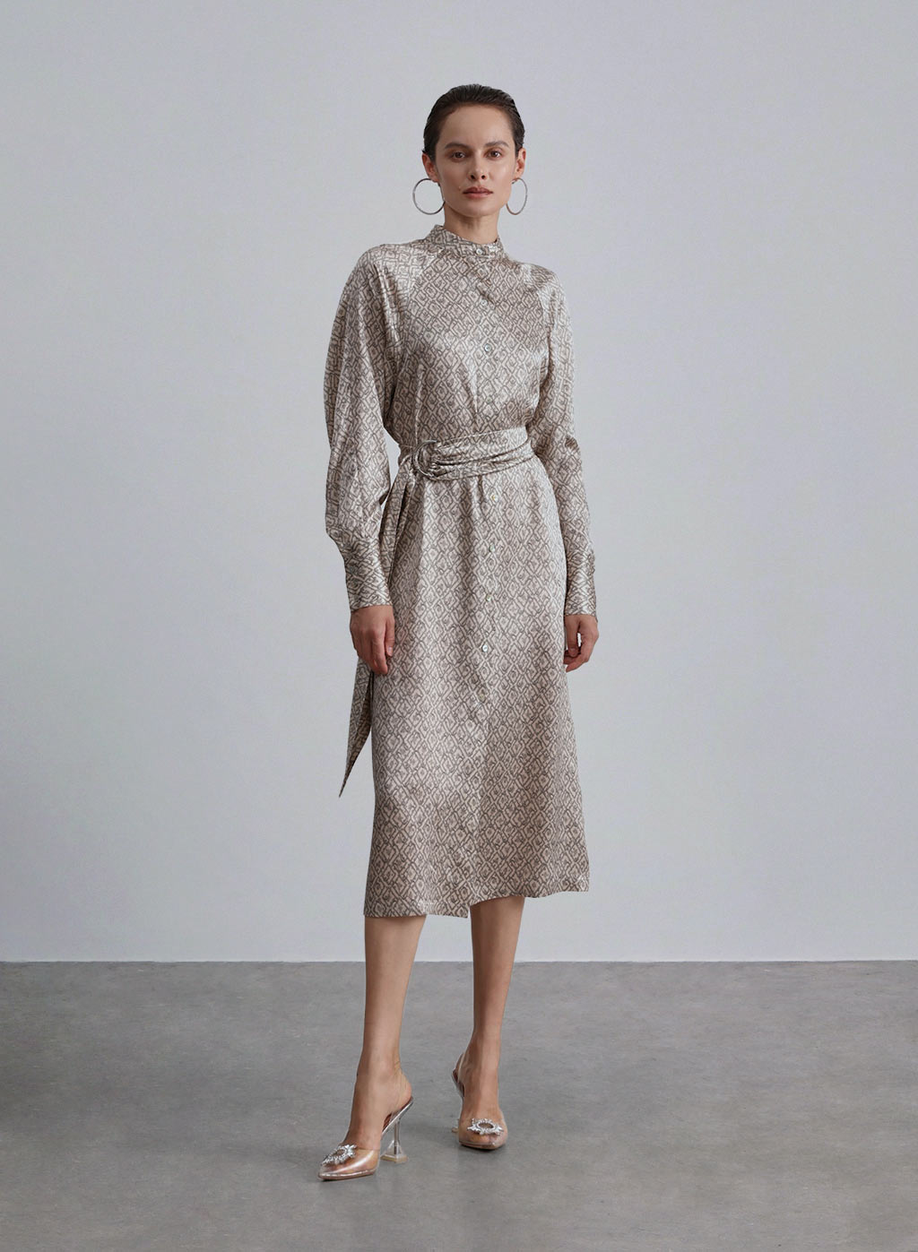 Batwing Sleeves Silk Shirt Dress - Silver Birch, XS image