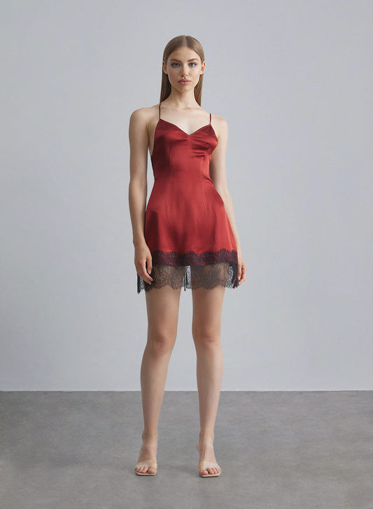 Red Desire Lace Silk Slip Dress image 0