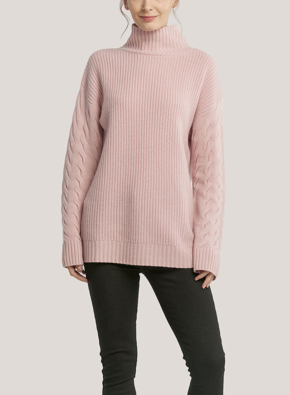 Oversized Pure Cashmere Turtleneck Sweater - Ash Rose, S image
