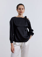 One-shoulder Solid Flower Silk Top image 0