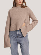 Cropped Wool-Cashmere Sweater With Slit Sleeves - Tortilla, XS image