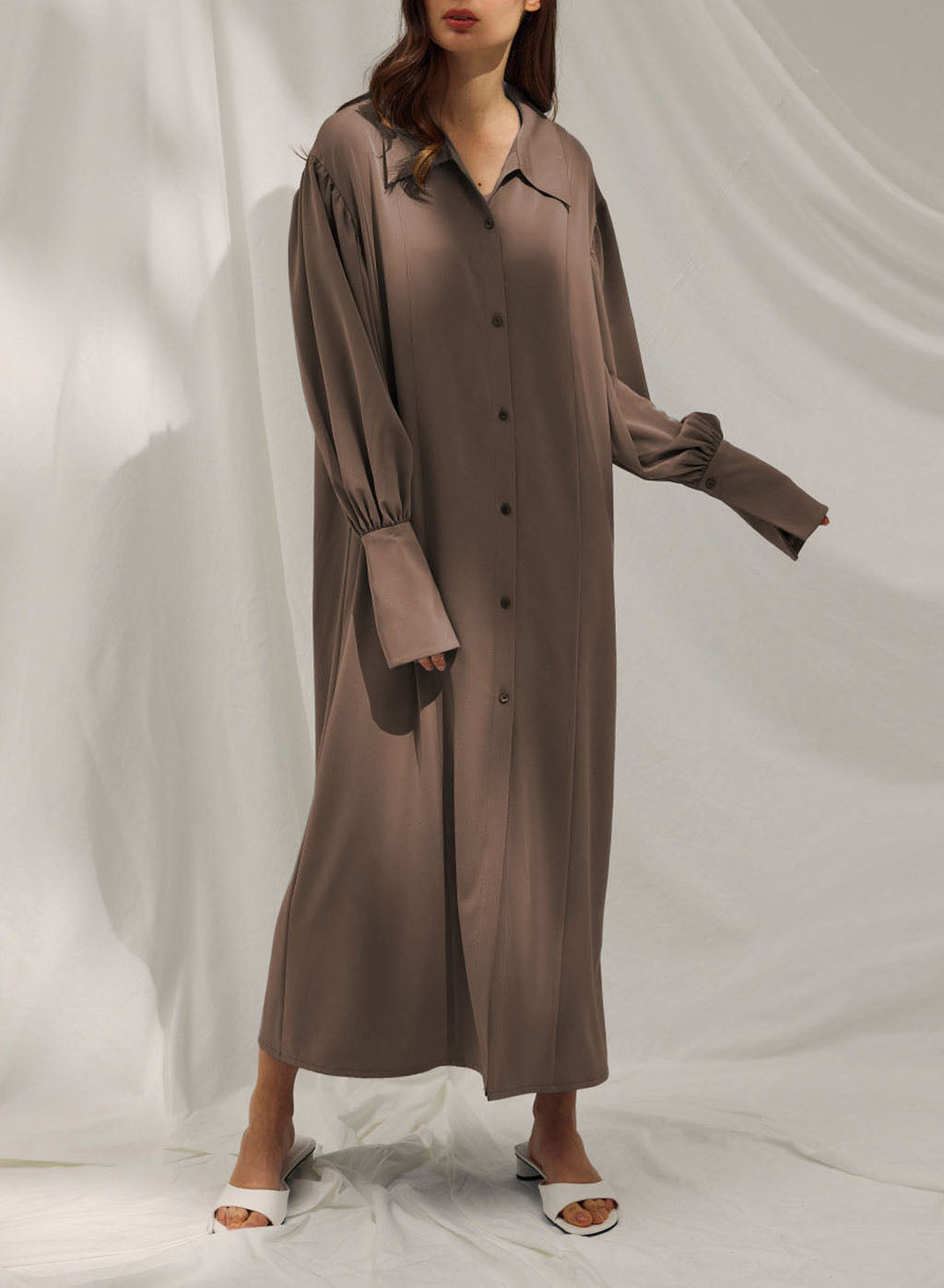 Drape Shirt Robe - Dark Brown, S image