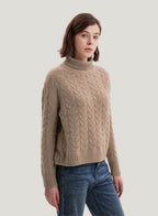 Roll-Neck Cable-Knit Wool-Cashmere Sweater - Beige, XL image