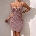 Wave solid color sexy slim nightdress