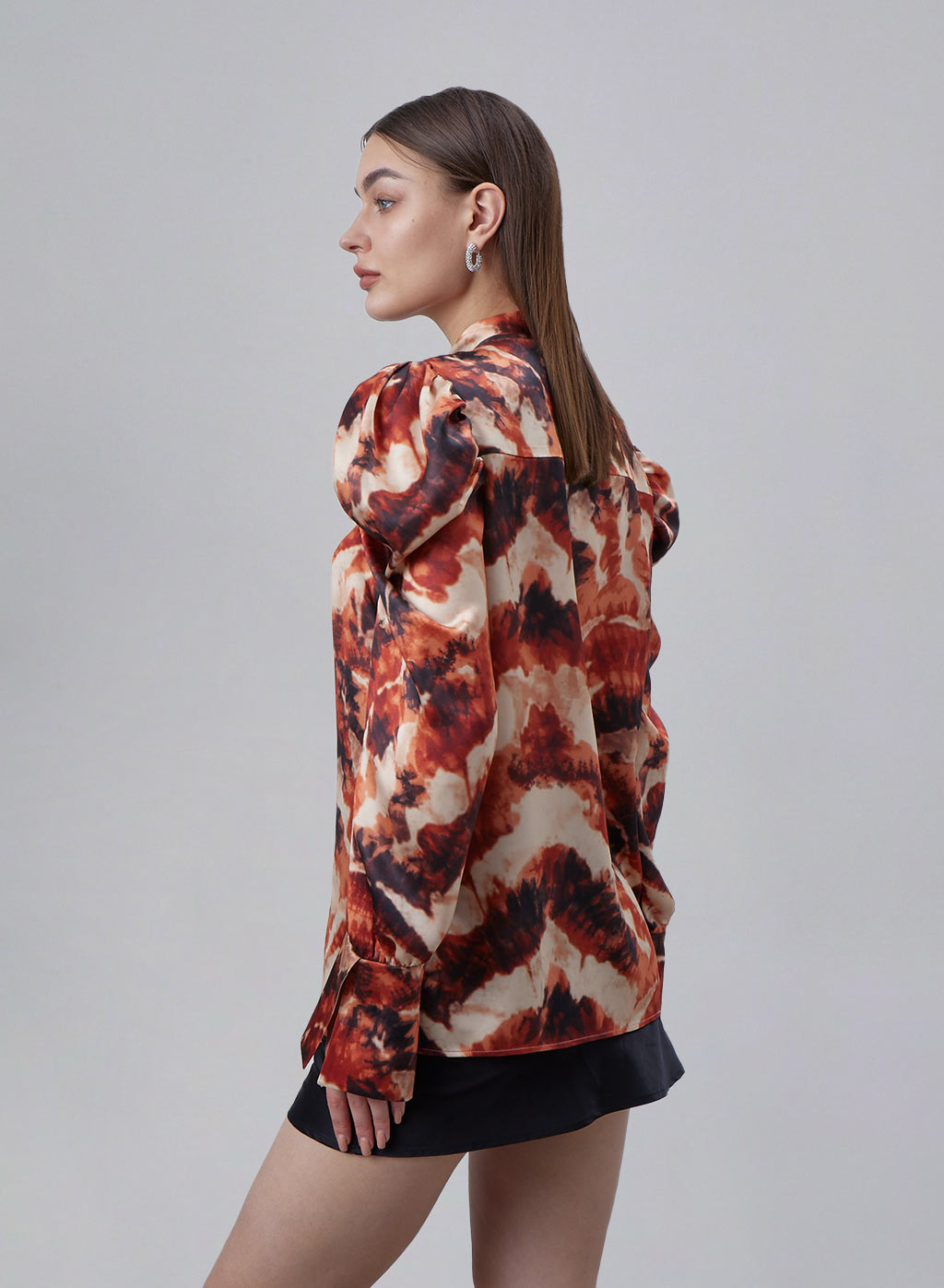 Printed Bubble Sleeve Silk Blouse image 2