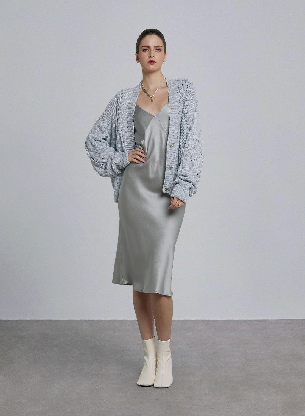 Asymmetric Knit Puff Sleeve Cardigan image 0